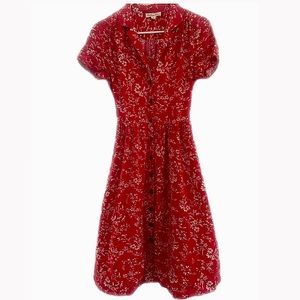 Women’s Vintage Dress - Red Print - Button Up